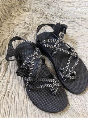 Chaco Women's Black and White Patterned Strappy Sandals